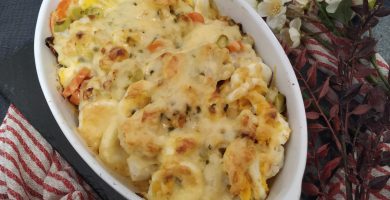 Gratinado de Coliflor con zanahoria puerros y curry