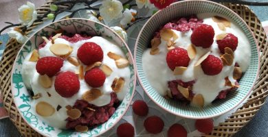 Avena de frambuesa y coco sin azúcar