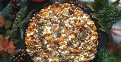 Tarta de calabaza con queso feta y romero