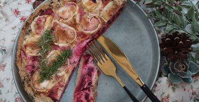 Quiche de remolacha y rulo de cabra vegetariano